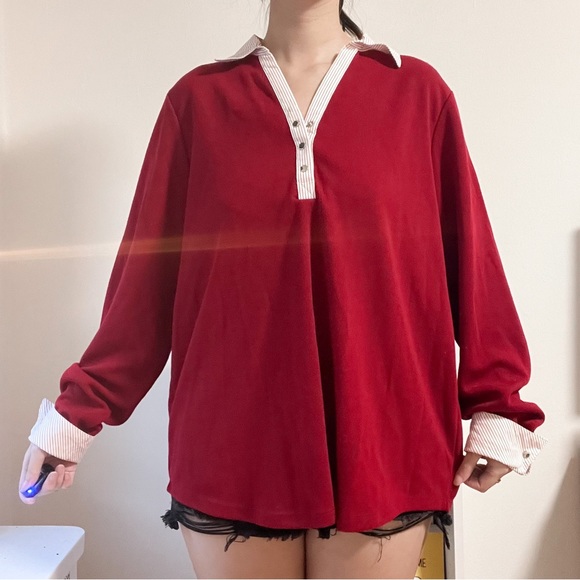 Carolina Red Academia Style Long Sleeve V Neck Shirt - Picture 4 of 6